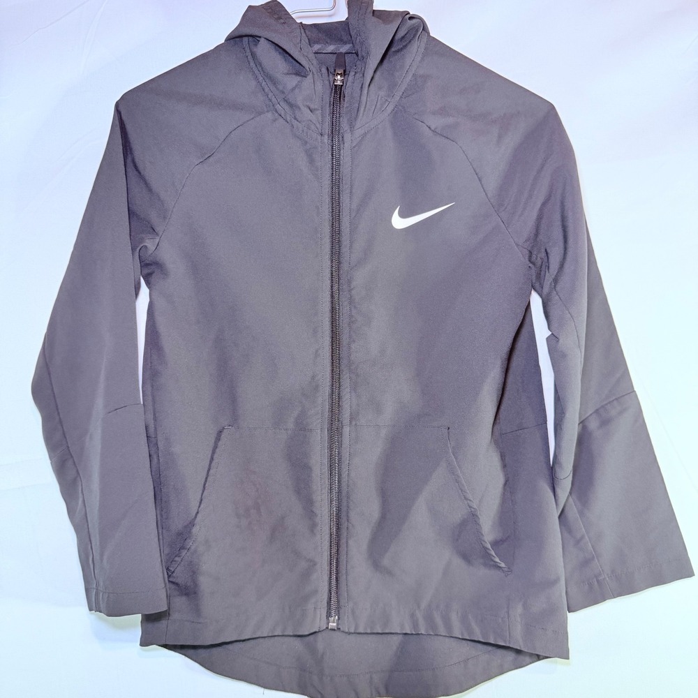 Nike Kids Dri-FIT Full Zip Hooded Windbreaker Jacket Black Small S 8-10